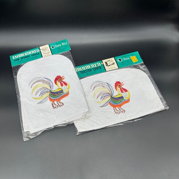 Vintage Kitchen Appliance Covers Dora May Embroidered Rooster Chicken Toaster - Picture 1 of 8